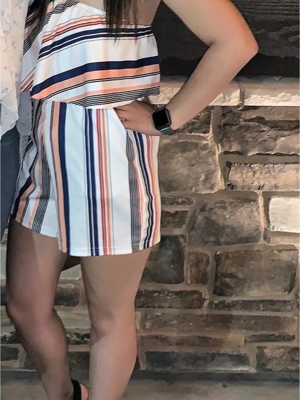 Striped Romper in White & Blue & Orange